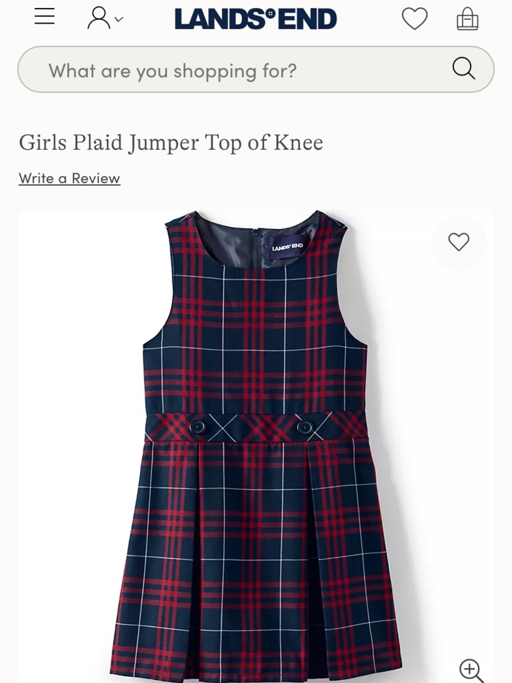 NEW Lands' End Uniform Navy and Red Plaid Girls Jumper Dress